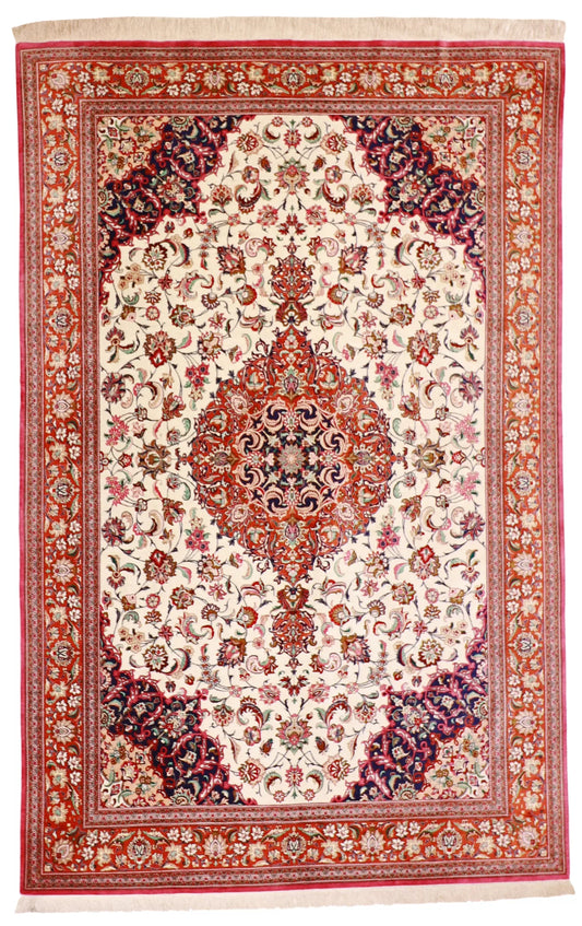 6.4 x 9 - Qum Silk Traditional Rectangle - Finest Hand-Knotted Quality Wool — 11466