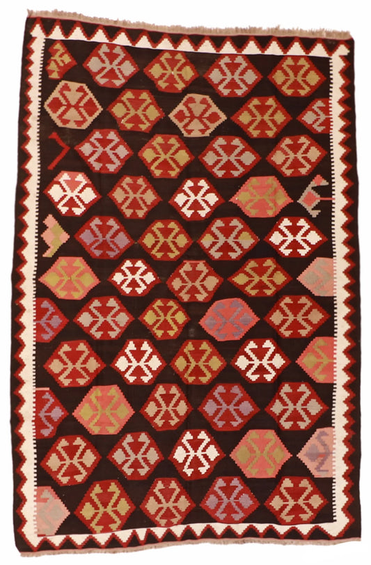 6 x 8.9 - Besarabian Silk Geometric Rectangle - Finest Hand-Knotted Quality Wool — 11472