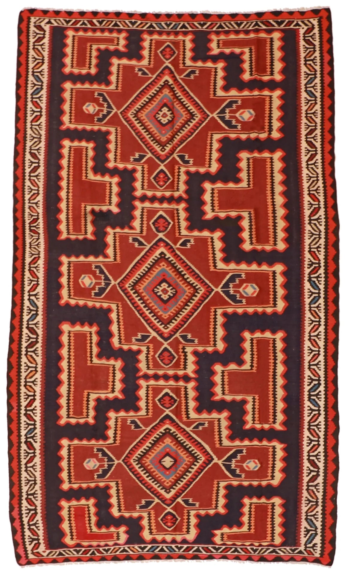 5.6 x 9.4 - Kilim Wool Geometric Rectangle - Finest Hand-Made Quality Wool — 12877