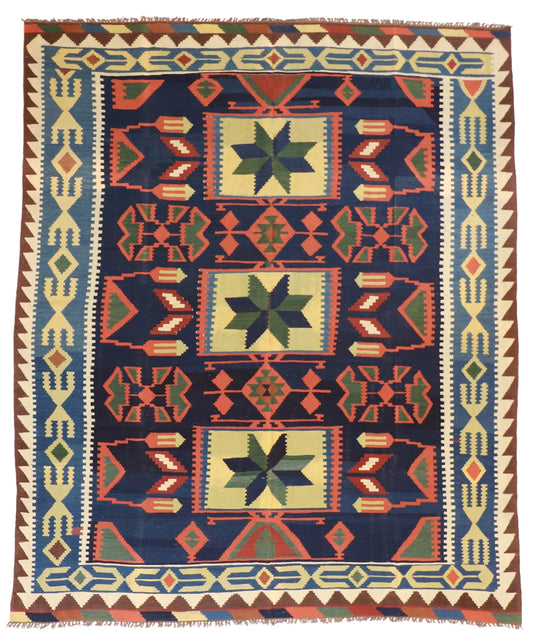 W 8.2 - L 9.9 - Kilim Wool All Over Rectangle - Finest Hand-Made Quality Wool - 13386