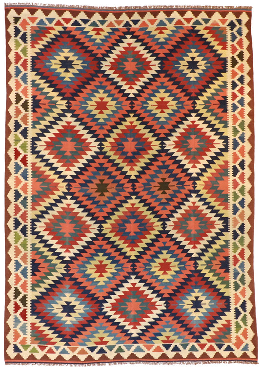 9.6 x 13.6 - Kilim Wool Geometric Rectangle - Finest Hand-Made Quality Wool — 13492