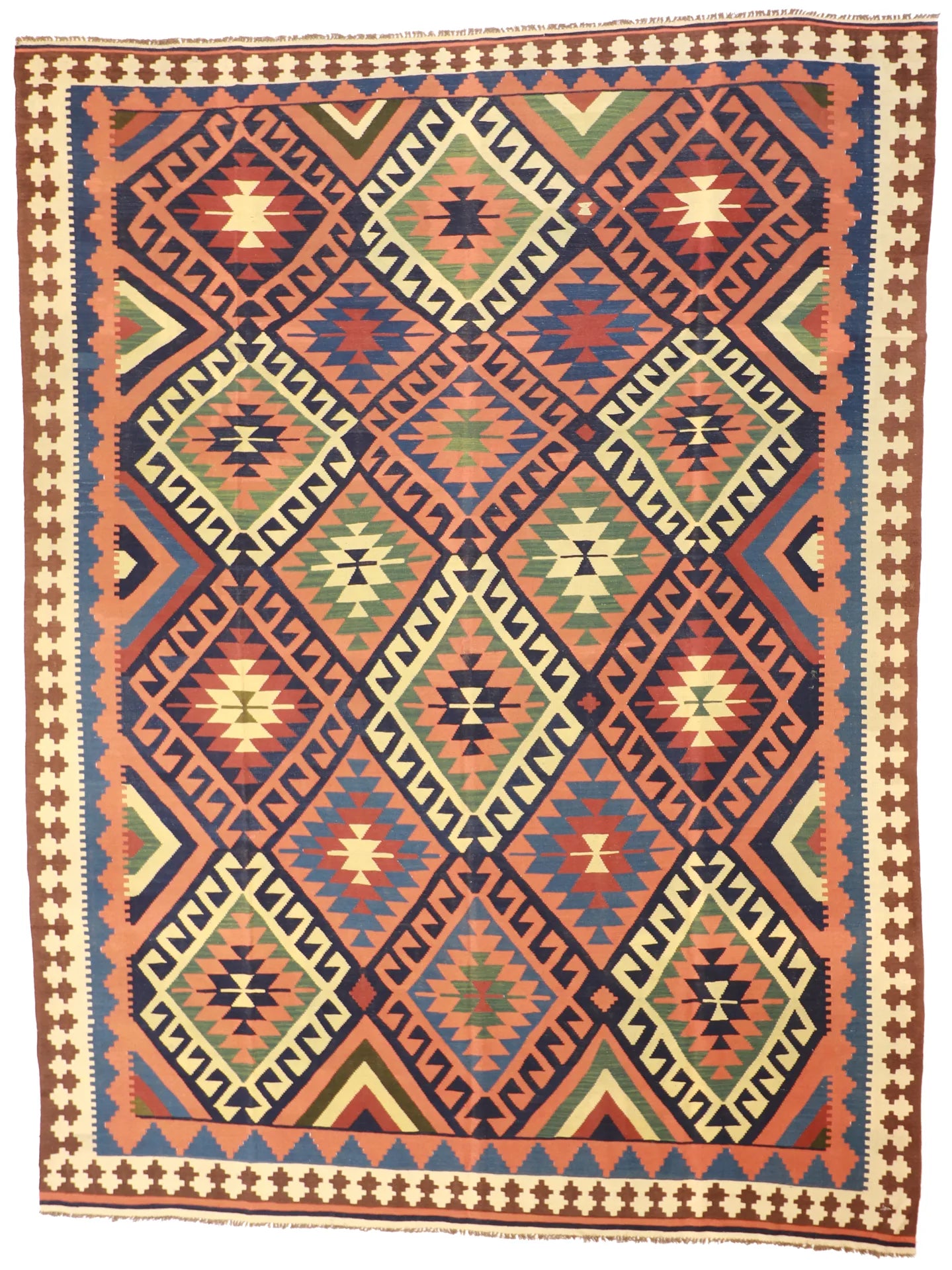 9.10 x 13 - Kilim Wool All Over Rectangle - Finest Hand-Made Quality Wool — 13537