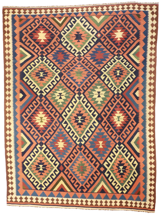 9.10 x 13 - Kilim Wool All Over Rectangle - Finest Hand-Made Quality Wool — 13537