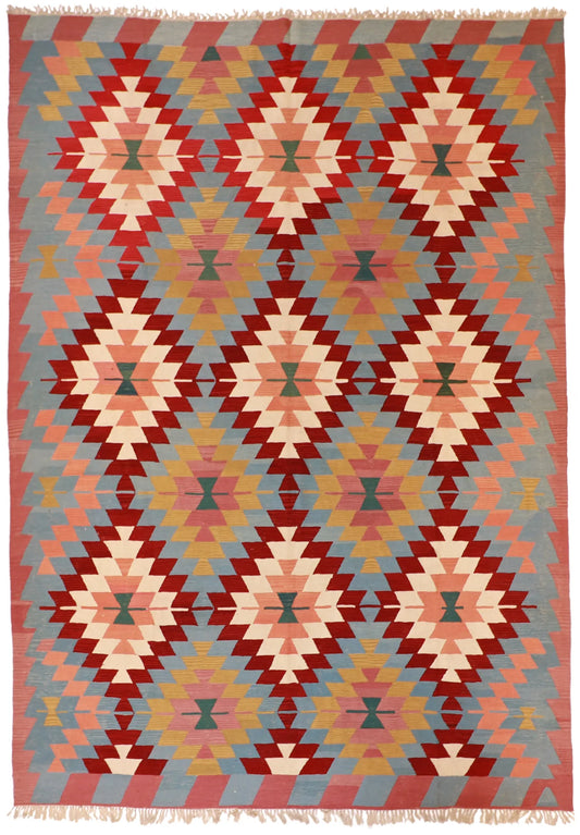 9.1 x 12.11 - Kilim Wool Geometric Rectangle - Finest Hand-Made Quality Wool — 14895