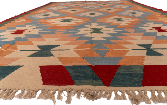 W 8.8 L 12.9 Kilim Besarabian 100% Wool Hand-Woven All-Over Design - 14899