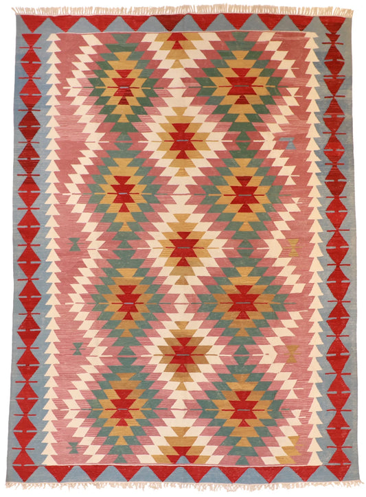 9.2 x 12.10 - Kilim Wool Geometric Rectangle - Finest Hand-Made Quality Wool — 14927