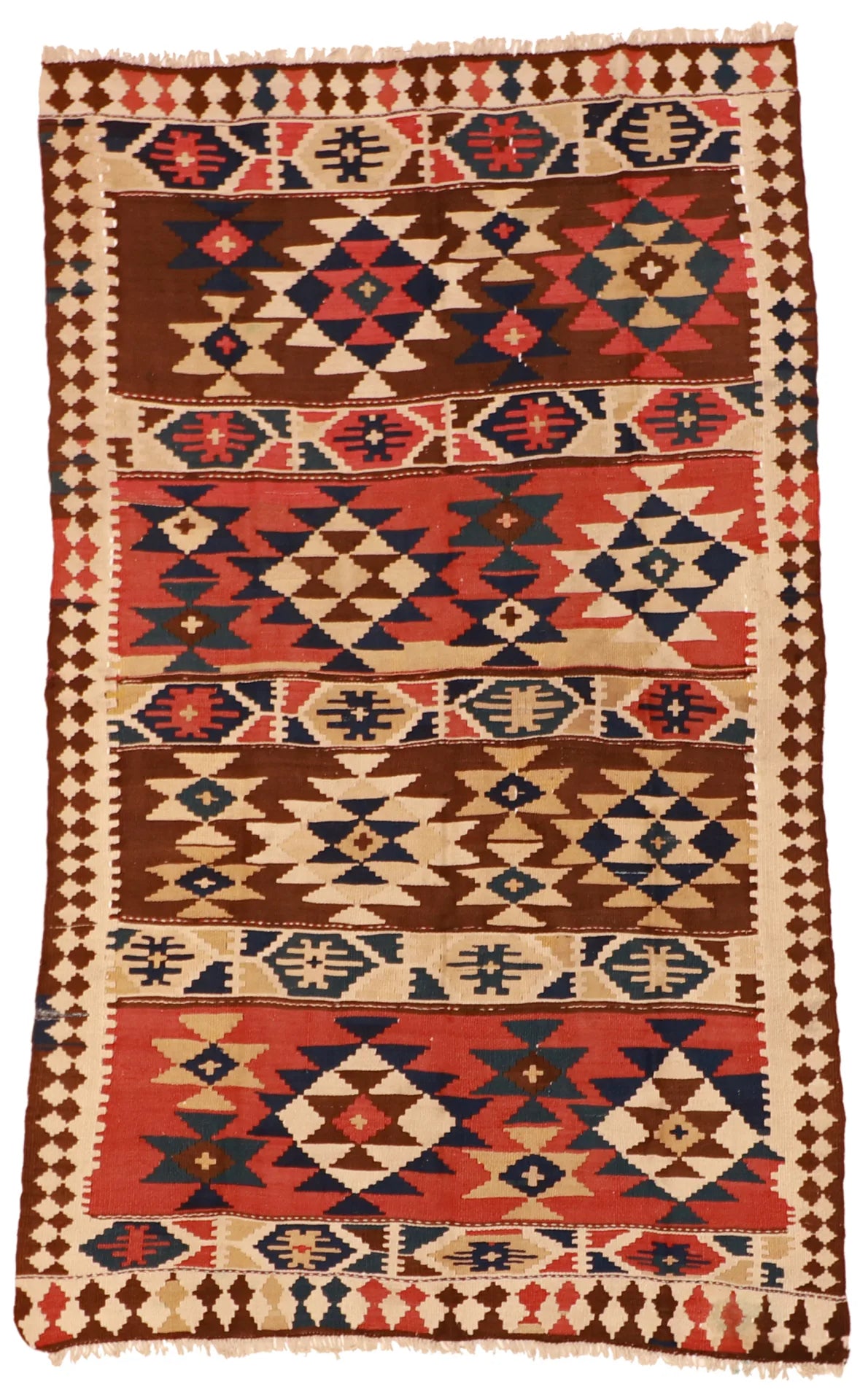 W 4.4 - L 7 - Azerbaijan Fine Geometric Rectangle - Finest Hand-Made Quality Wool - 23813