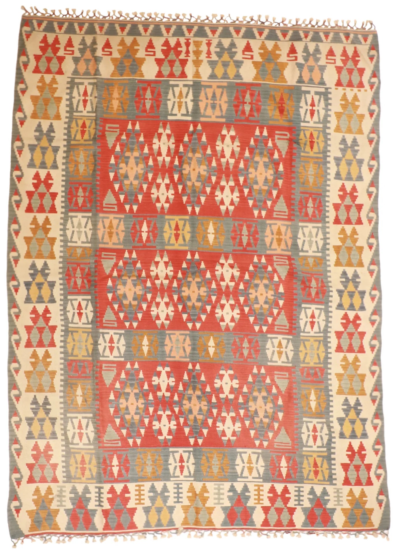6.7 x 9 - Kilim Wool All Over Rectangle - Finest Hand-Made Quality Wool — 23960
