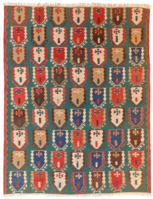 9.1 x 11.9 - Kilim Wool Geometric Rectangle - Finest Hand-Made Quality Wool — 24362