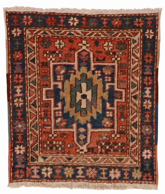 W 2.4 - L 2.7 - Karajeh Wool Geometric Rectangle - Finest Hand-Knotted Quality Wool - 25307