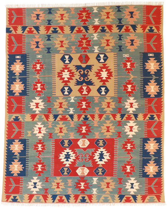 9 x 12.2 - Kilim Fine All Over Rectangle - Finest Hand-Made Quality Wool — 26083