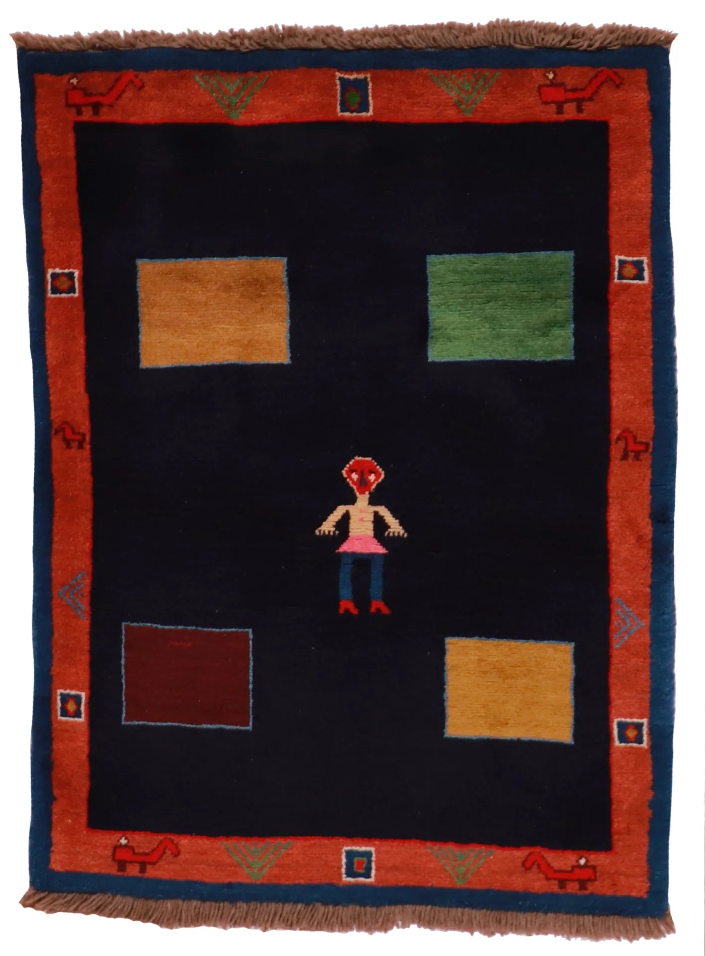 3.9 x 5 - Gabbeh Wool All Over Rectangle - Finest Hand-Knotted Quality Wool — 26905