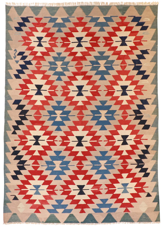 9.4 x 13.2 - Kilim Wool All Over Rectangle - Finest Hand-Made Quality Wool — 3339