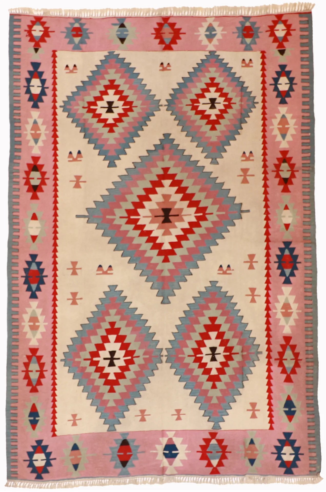 6.7 x 9.10 - Kilim Fine/Wool Geometric Rectangle - Finest Hand-Made Quality Wool — 50026