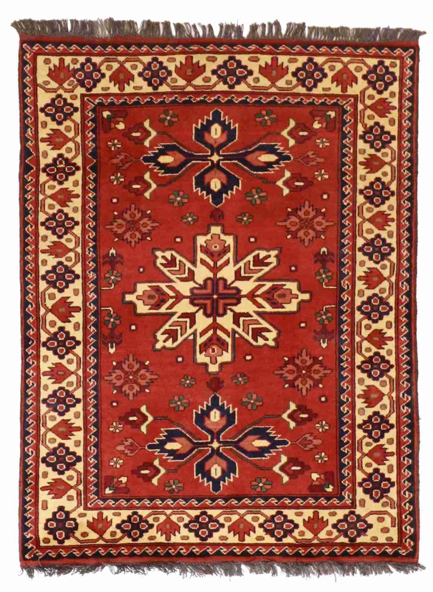 3.3 x 4.3 - Kazak Wool Geometric Rectangle - Finest Hand-Knotted Quality Wool — 50875