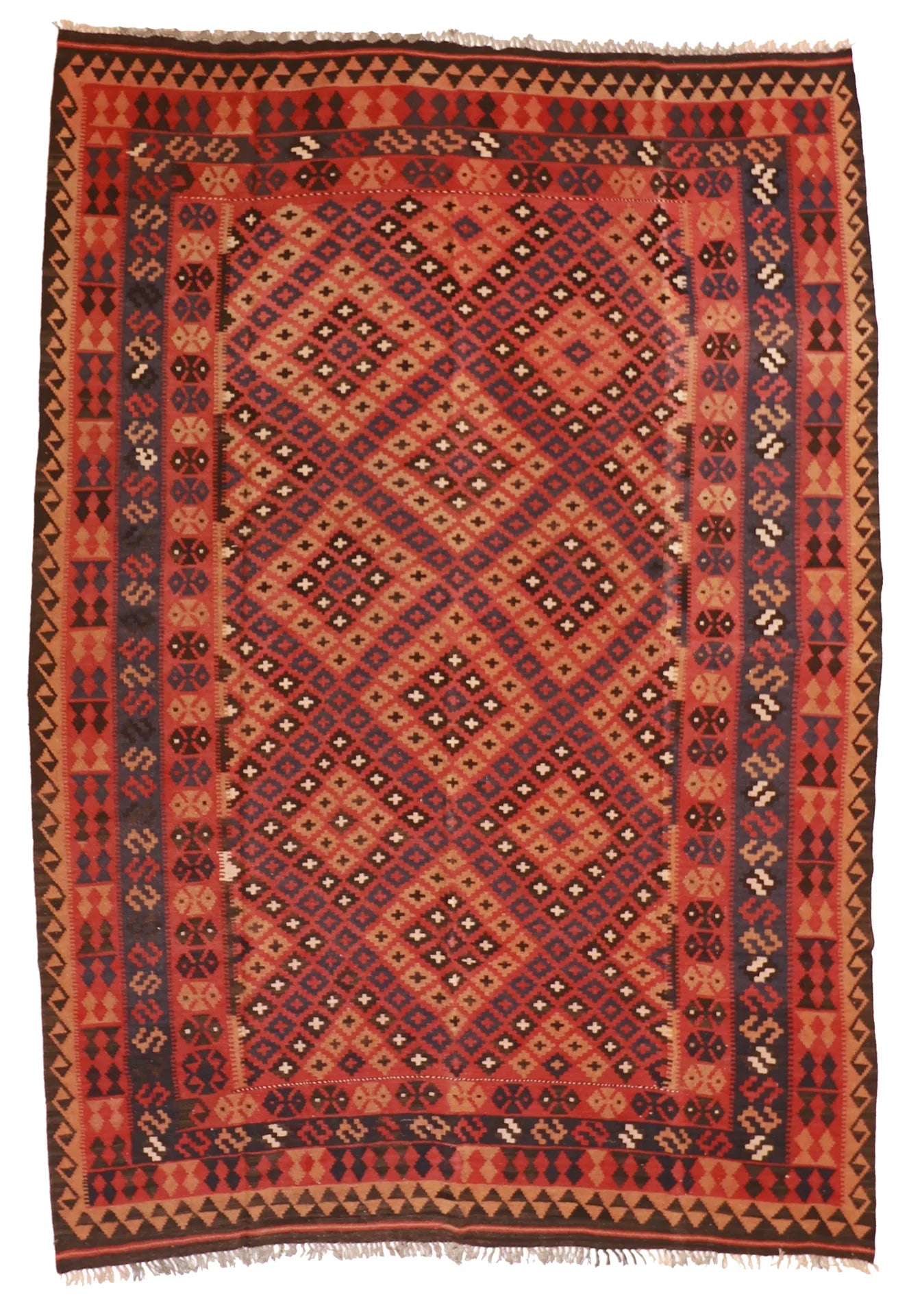 6.11 x 9.11 - Kilim Wool Geometric Rectangle - Finest Hand-Made Quality Wool — 50944