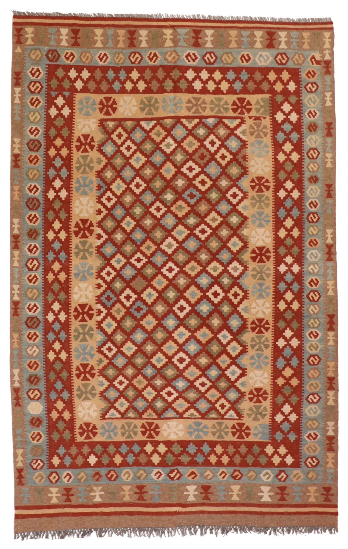 4.3 x 6.3 - Kilim Wool All Over Rectangle - Finest Hand-Made Quality Wool — 52560