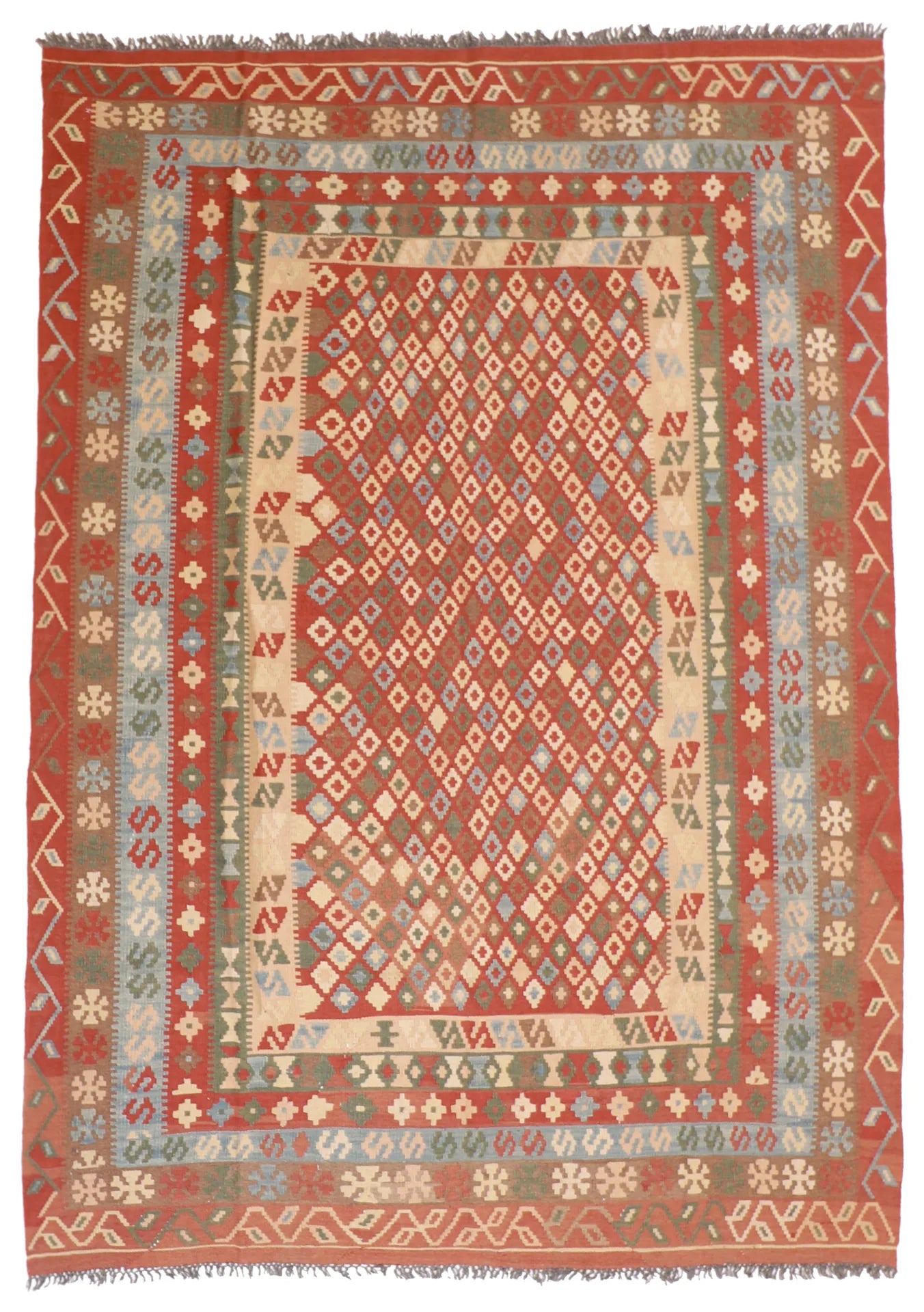 6.8 x 9.4 - Kilim Wool All Over Rectangle - Finest Hand-Made Quality Wool — 52575