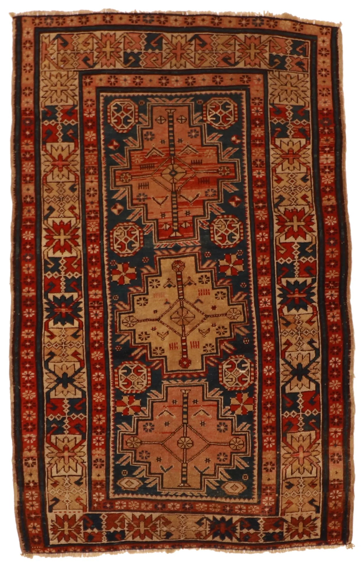 3.7 x 5.7 - Kazak Wool Geometric Rectangle - Finest Hand-Knotted Quality Wool — 53158