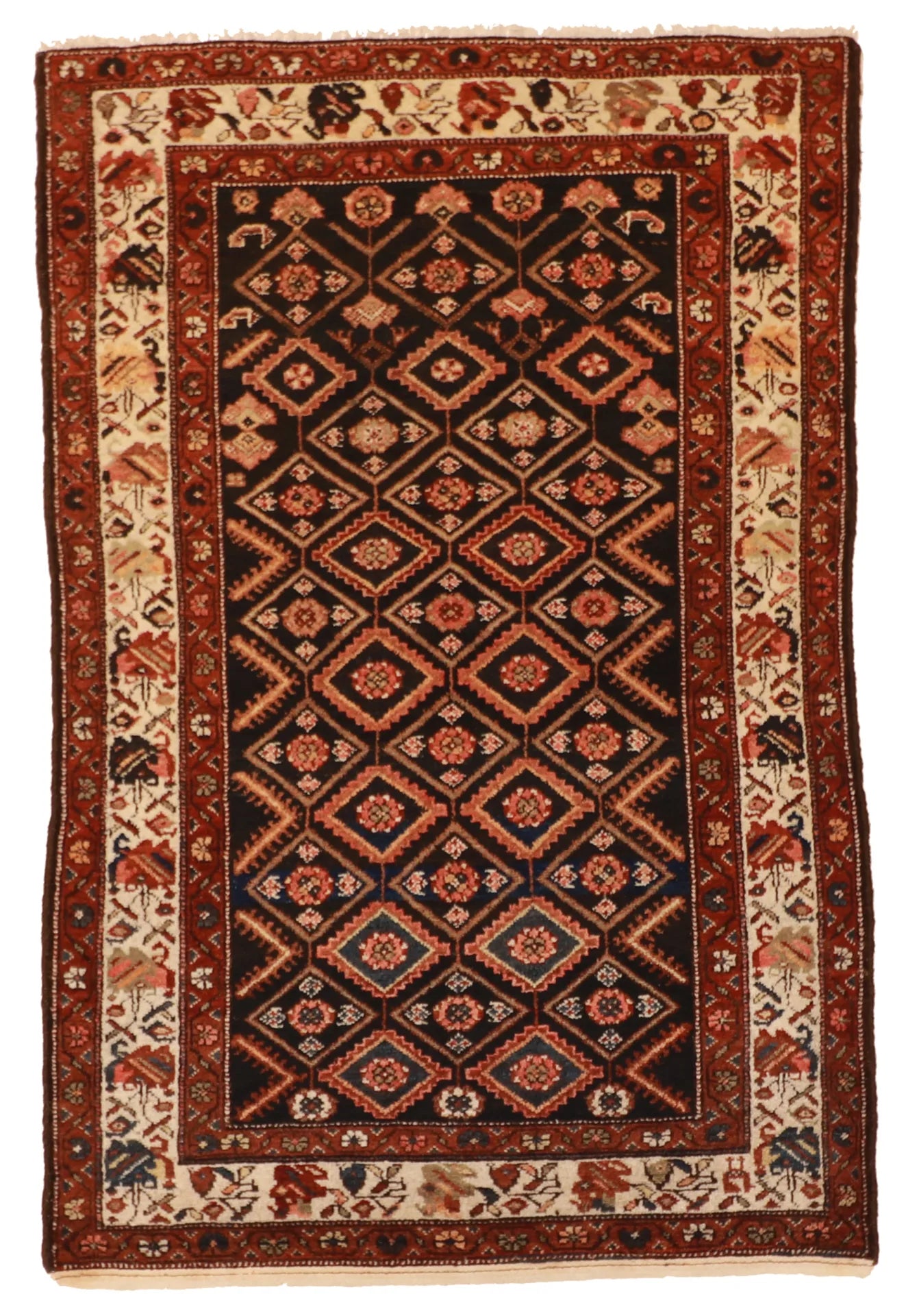 4 x 6.3 - Malayer Fine/Wool Geometric Rectangle - Finest Hand-Knotted Quality Wool — 53178