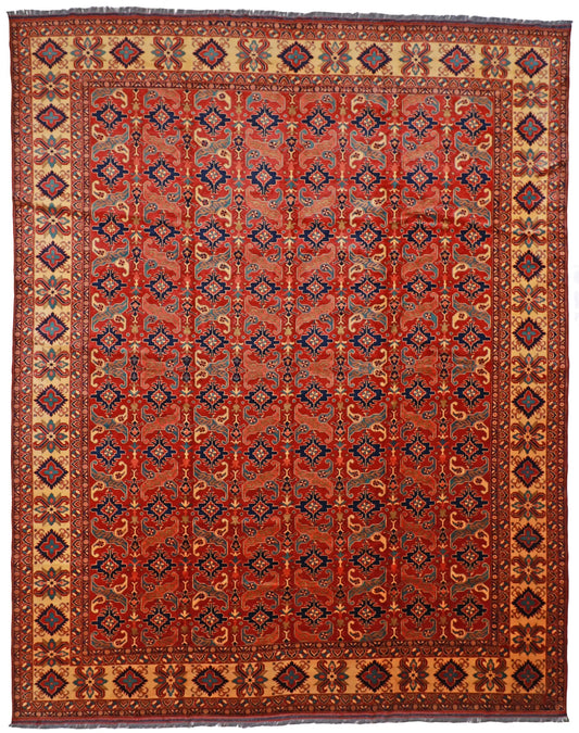 Oversized - Zanjan Fine Geometric Rectangle - Finest Hand-Knotted Quality Wool — 53528