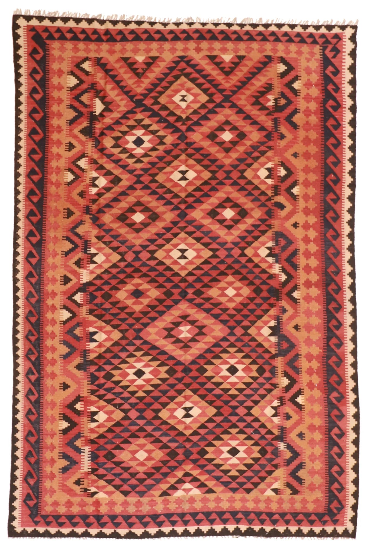 6.6 x 9.9 - Kilim Wool Geometric Rectangle - Finest Hand-Made Quality Wool — 53571