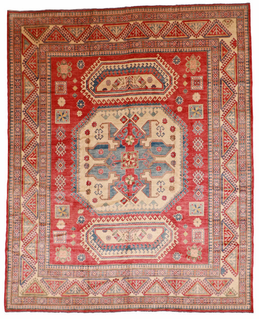 11.5 x 14.1 - Caucasian Fine/Wool Geometric Rectangle - Finest Hand-Knotted Quality Wool — 54400