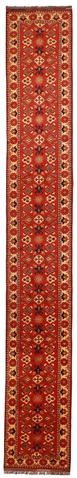 W 2.1 - L 19.3 - Afshar Fine/Wool Geometric Rectangle - Hand Woven Rug - 54585