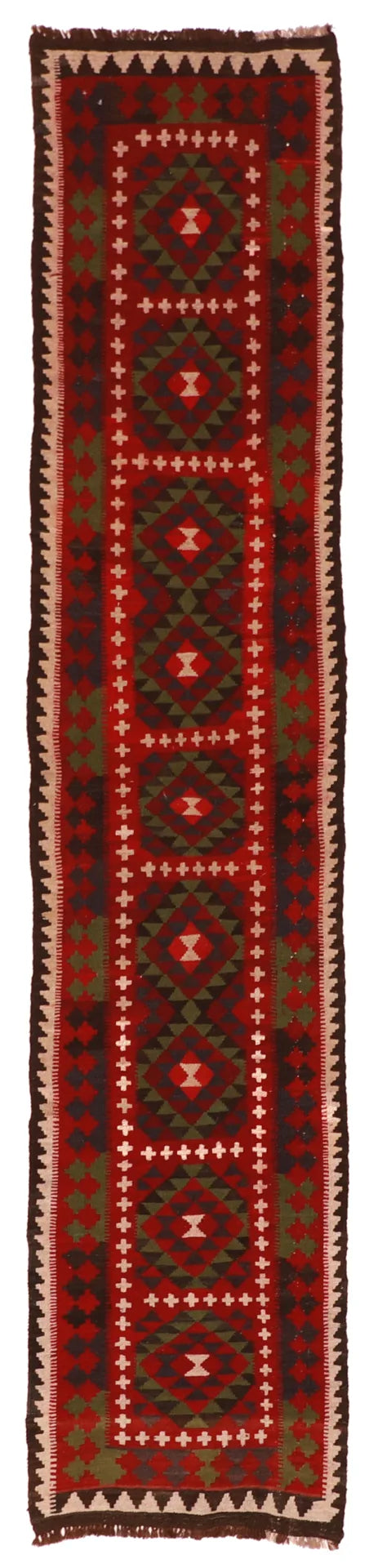 2.6 x 11.6 - Kilim Wool Geometric Rectangle - Finest Hand-Made Quality Wool — 55543