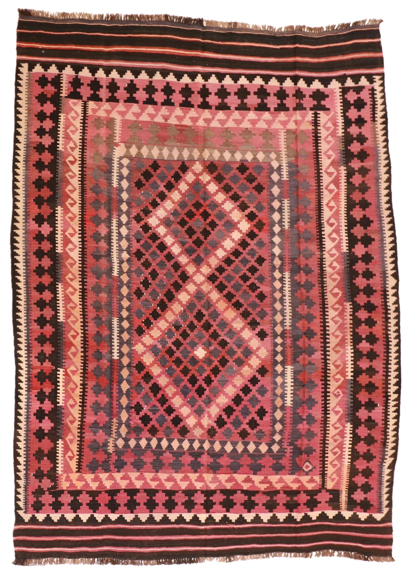 6.7 x 9.3 - Kilim Wool Geometric Rectangle - Finest Hand-Made Quality Wool — 55545