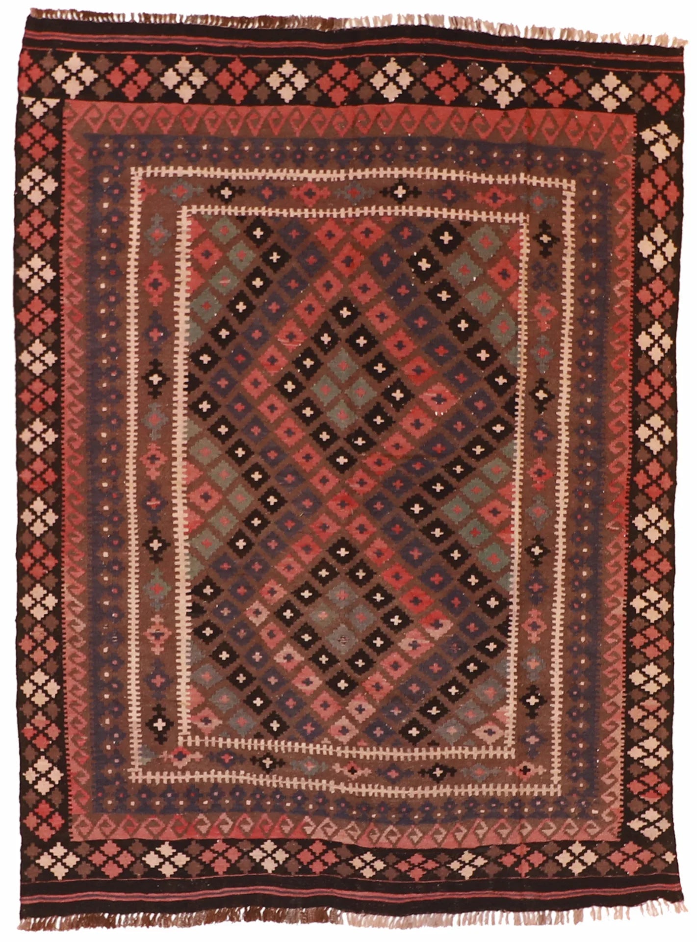 6.5 x 8.10 - Kilim Wool Geometric Rectangle - Finest Hand-Made Quality Wool — 55557