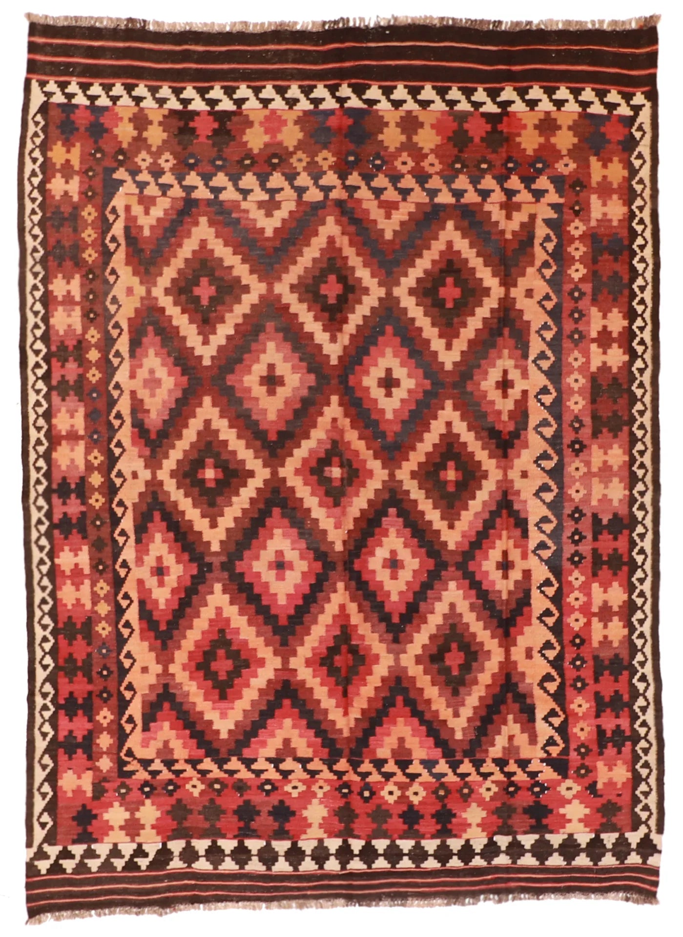 6.7 x 9 - Kilim Wool Geometric Rectangle - Finest Hand-Made Quality Wool — 55564