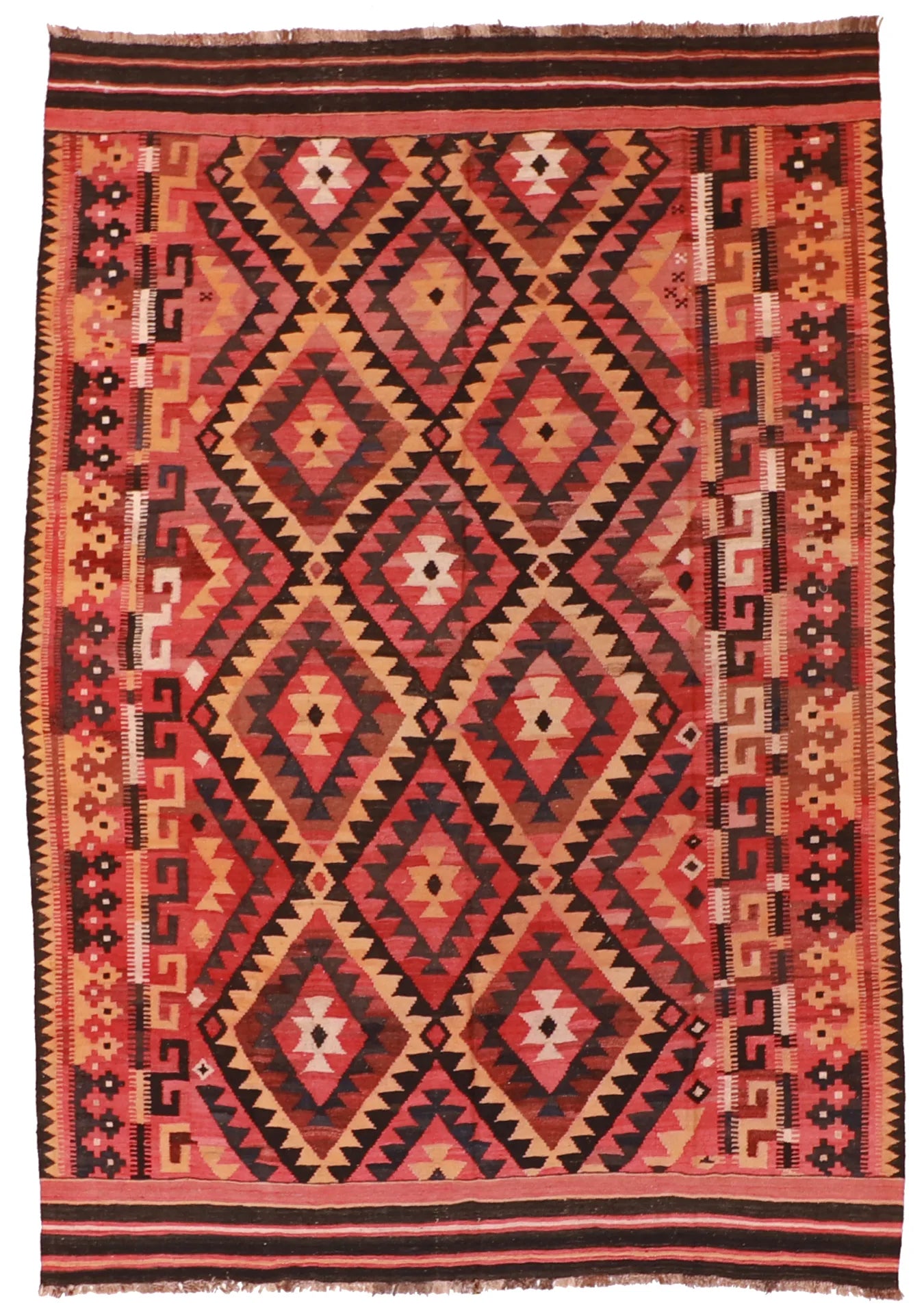 6.5 x 9.4 - Kilim Wool Geometric Rectangle - Finest Hand-Made Quality Wool — 55565