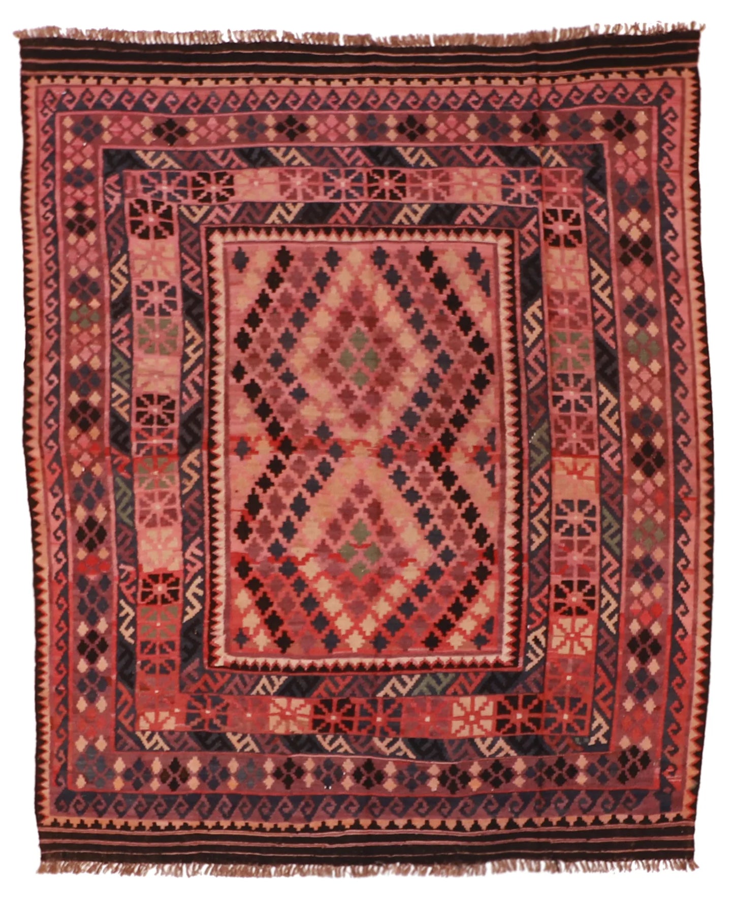 6.6 x 7.10 - Kilim Wool Geometric Rectangle - Finest Hand-Made Quality Wool - 55575