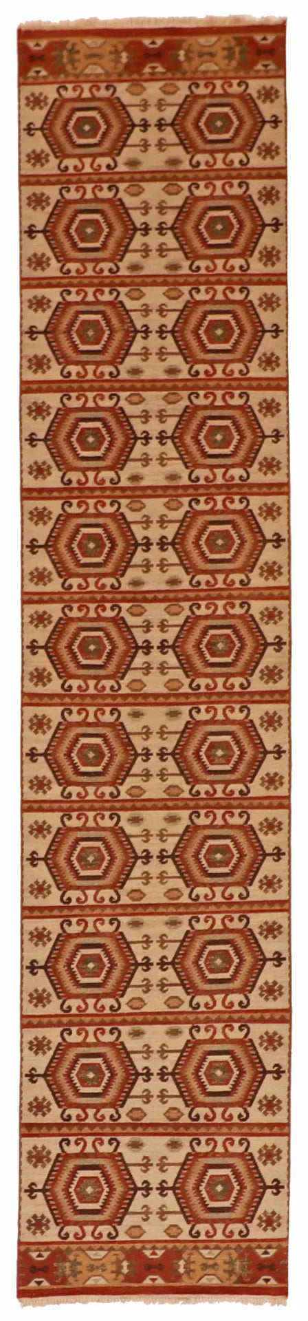 2.7 x 12.1 - Sumak Wool Geometric Rectangle - Finest Hand-Made Quality Wool — 55633