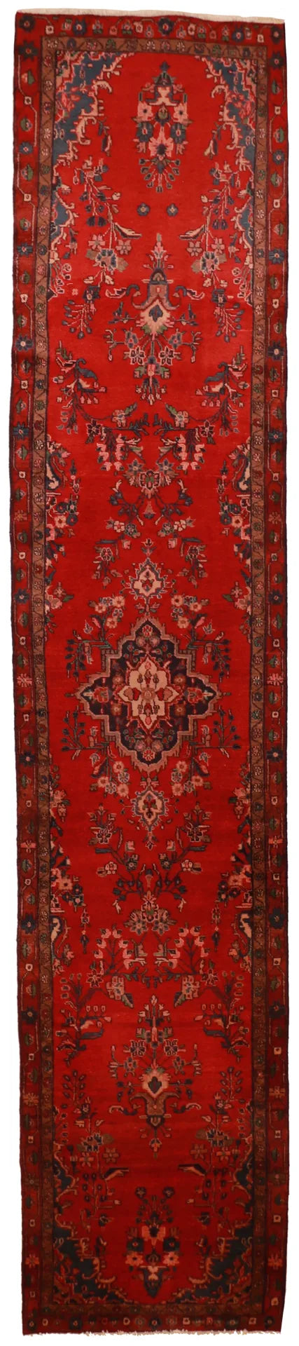 3.5 x 16.6 - Hamadan Wool Floral Rectangle - Hand Woven Rug — 55814