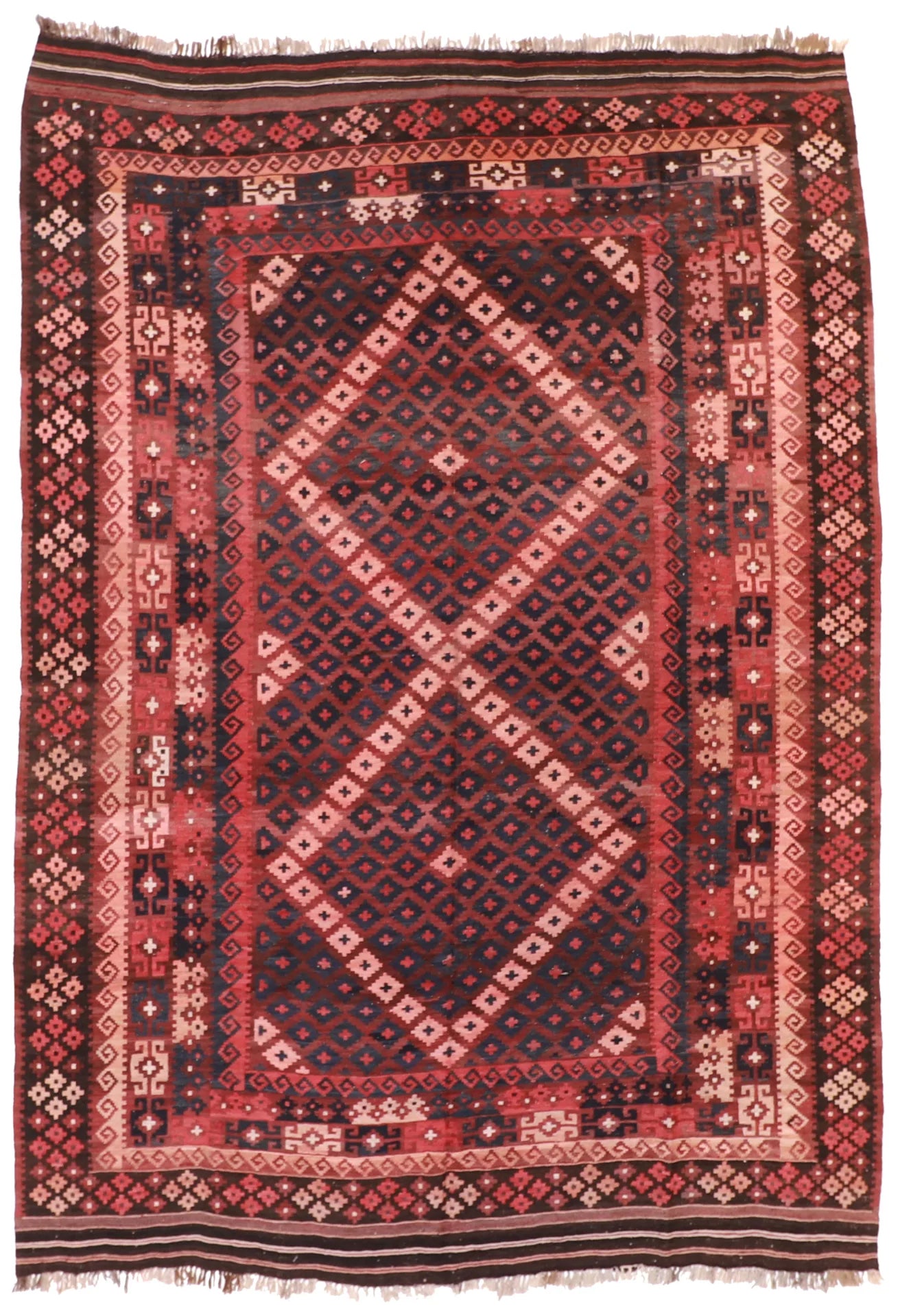 7.11 x 11.4 - Kilim Wool Geometric Rectangle - Finest Hand-Made Quality Wool — 55862