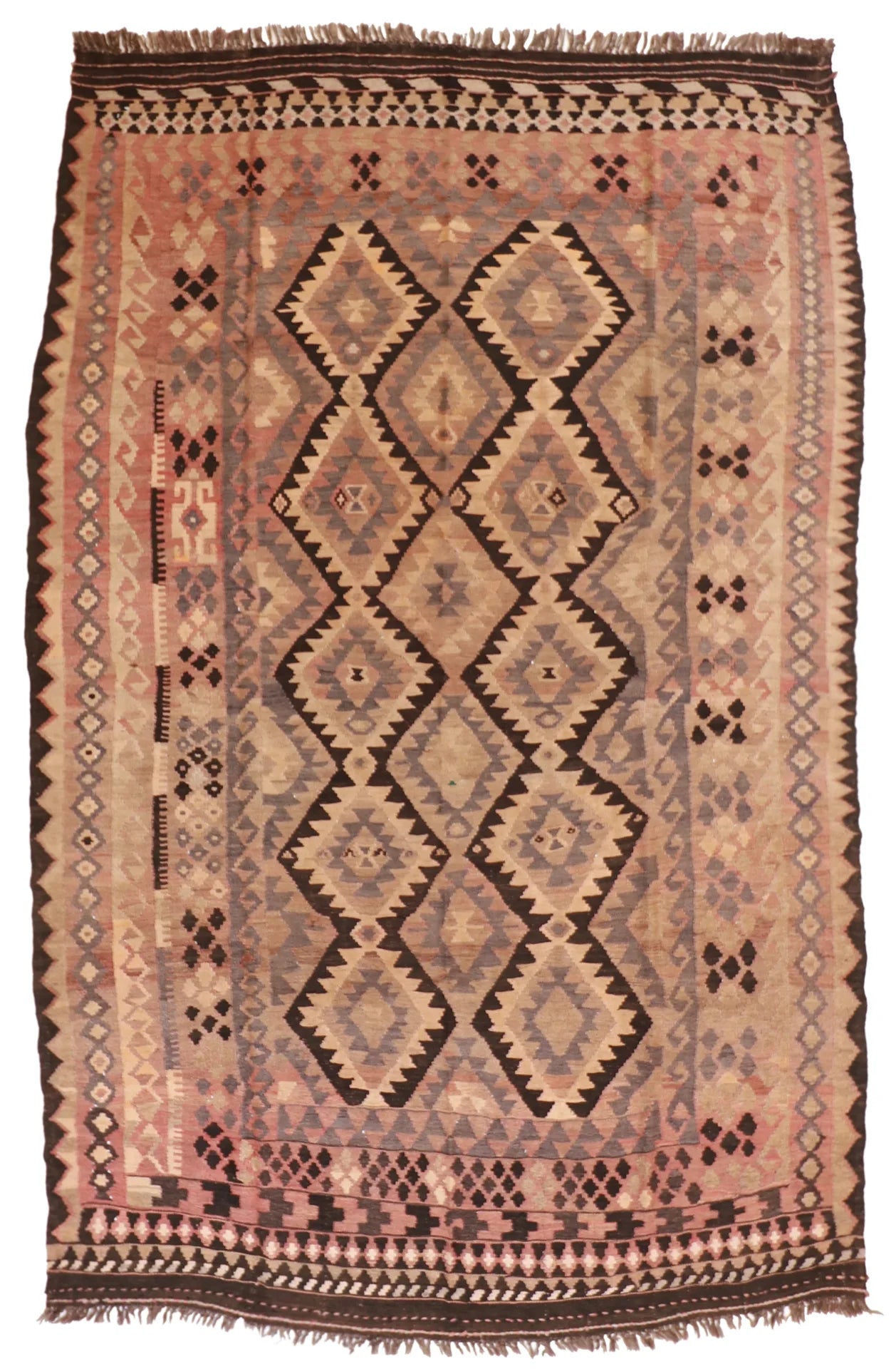 6.4 x 10 - Kilim Wool Geometric Rectangle - Finest Hand-Made Quality Wool - 56097