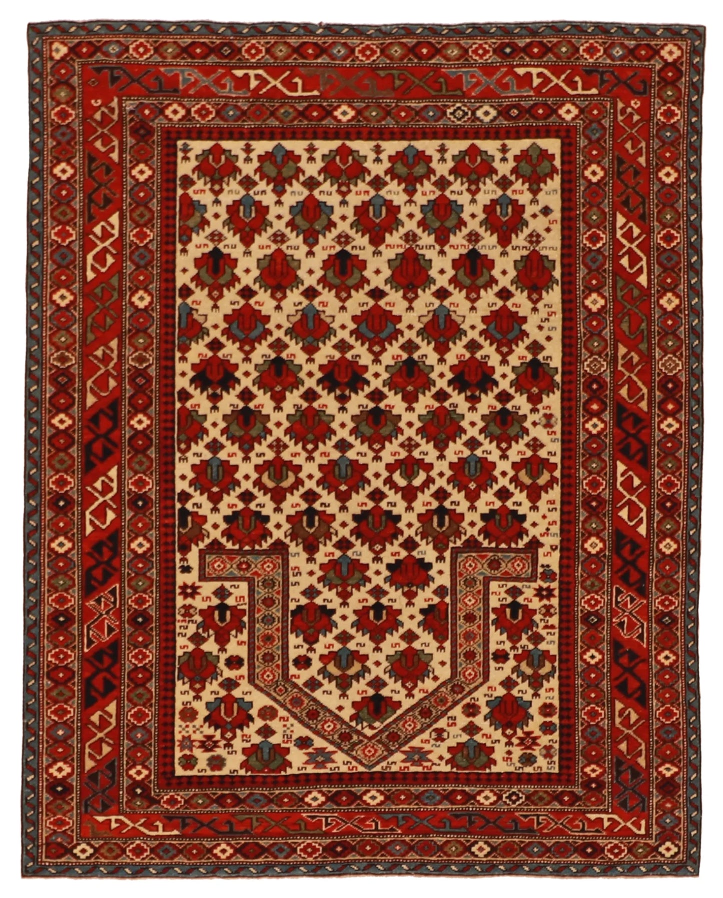 3.9 x 4.8 - Shirvan Wool Geometric Rectangle - Finest Hand-Knotted Quality Wool — 56829