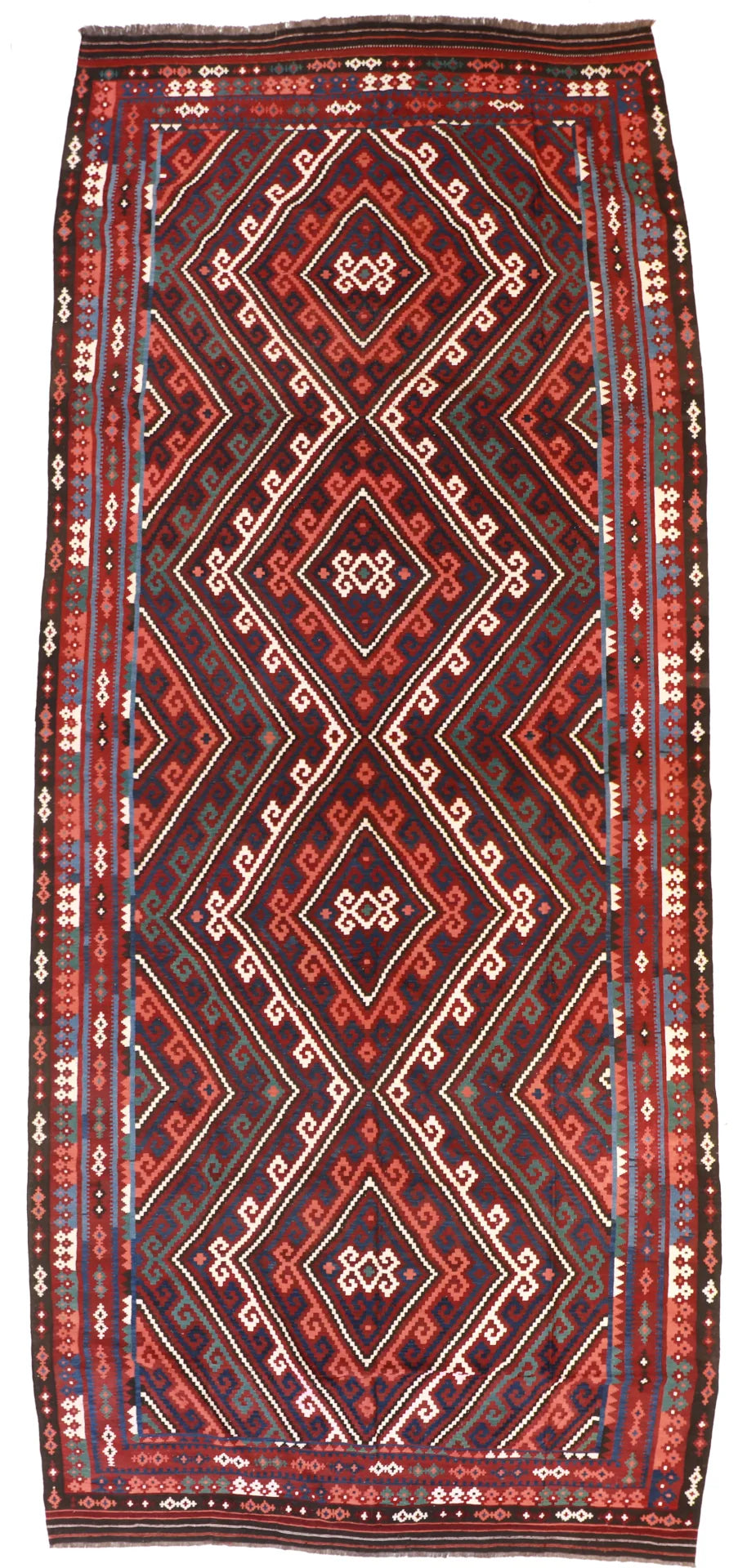 10 x 23 - Kilim Fine Geometric Rectangle - Finest Hand-Knotted Quality Wool — 56935