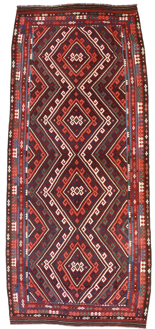 10 x 23 - Kilim Fine Geometric Rectangle - Finest Hand-Knotted Quality Wool — 56935