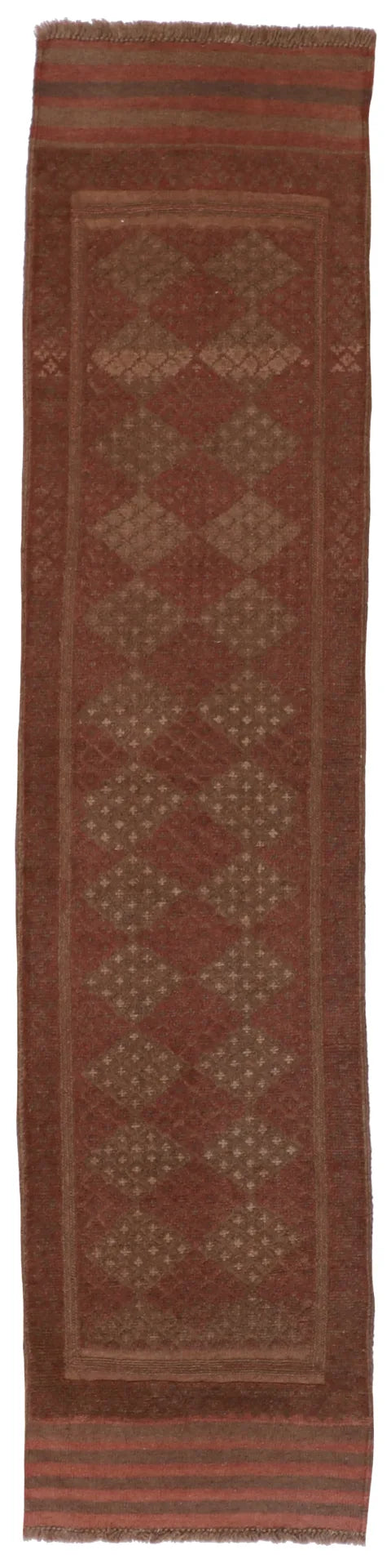 1.1 x 8.1 - Baluch Wool Geometric Rectangle - Finest Hand-Knotted Quality Wool — 57177