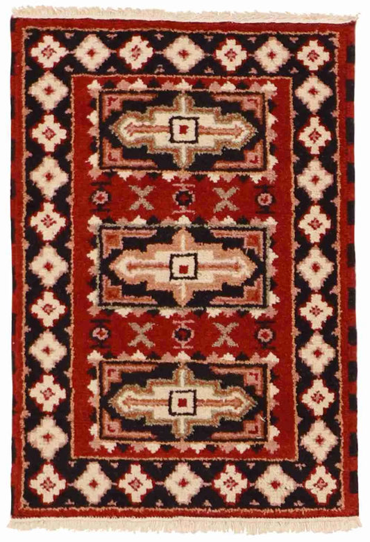 2 x 3 - Serapie Wool Geometric Rectangle - Finest Hand-Knotted Quality - 57410