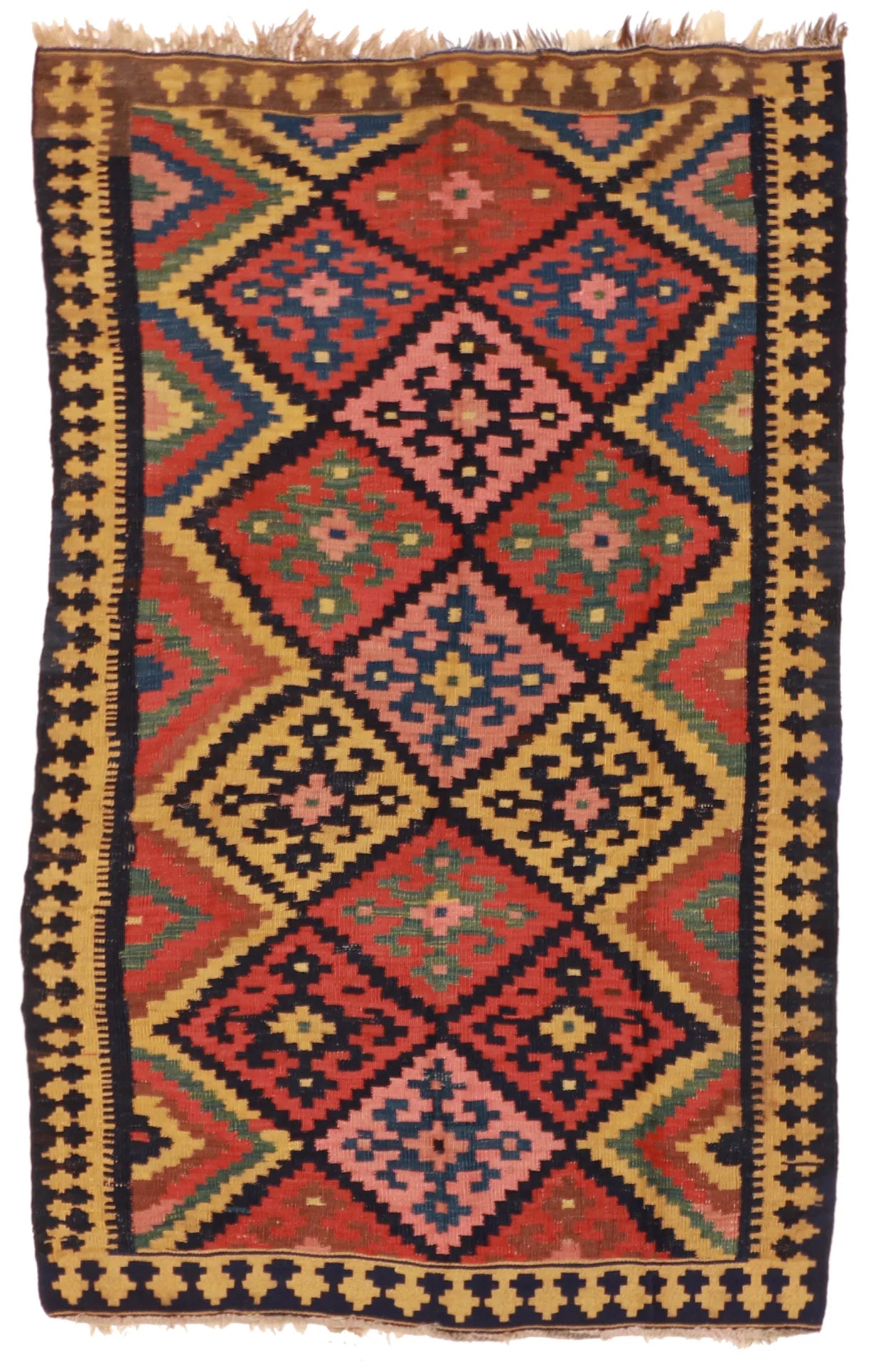 4.6 x 7.1 - Kilim Wool Geometric Rectangle - Finest Hand-Made Quality Wool - 57417