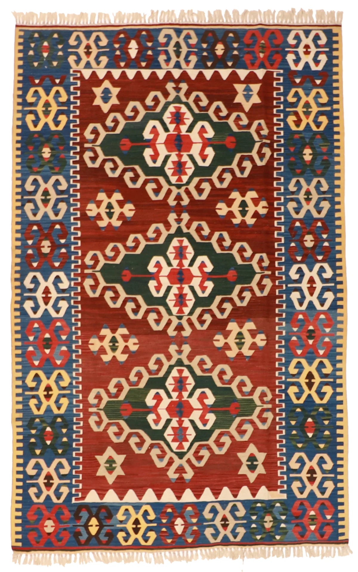 5.2 x 8.2 - Kilim Wool Geometric Rectangle - Finest Hand-Made Quality Wool - 57418