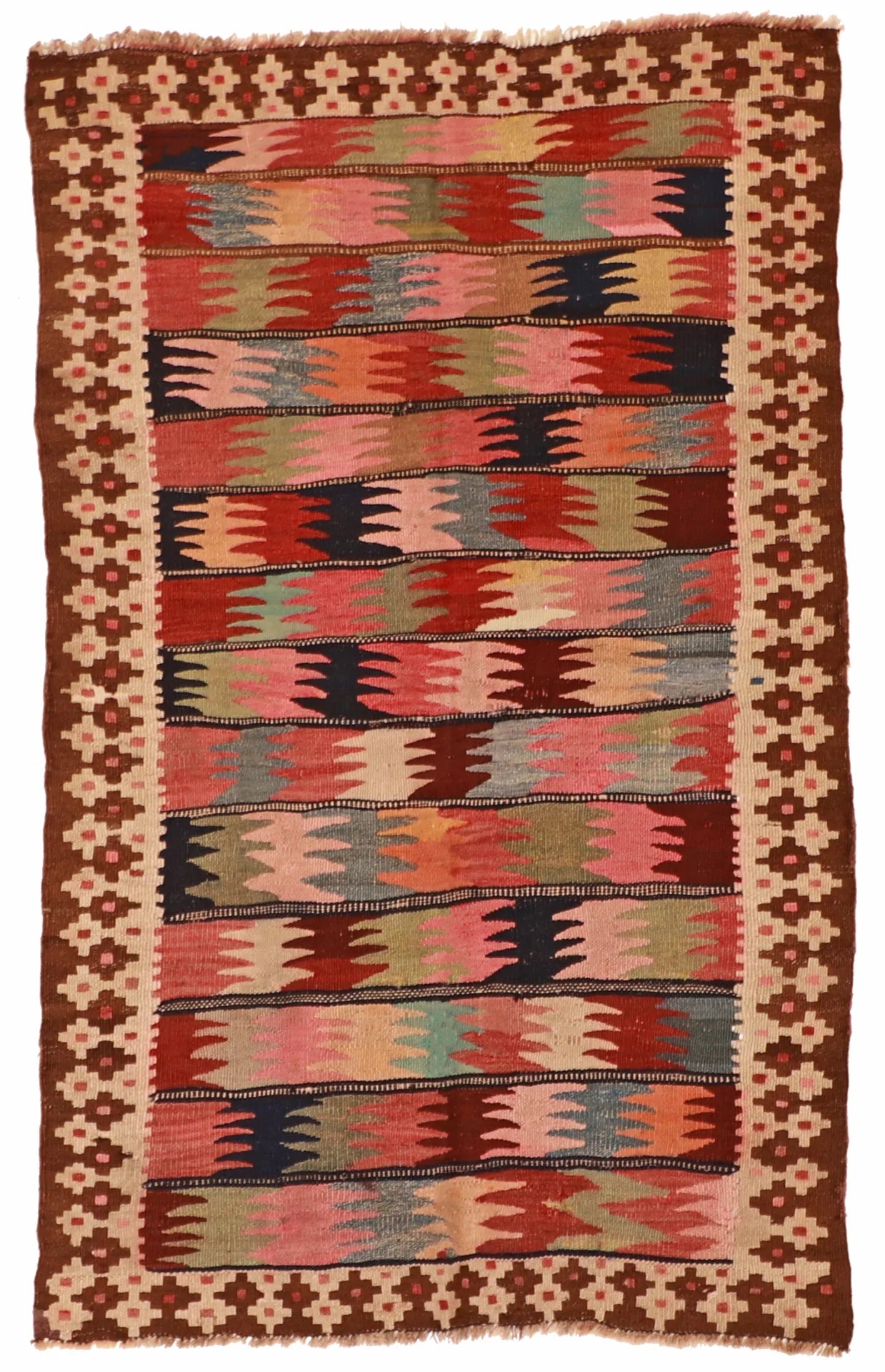 3.9 x 6.1 - Kilim Wool Geometric Rectangle - Finest Hand-Made Quality Wool — 57627