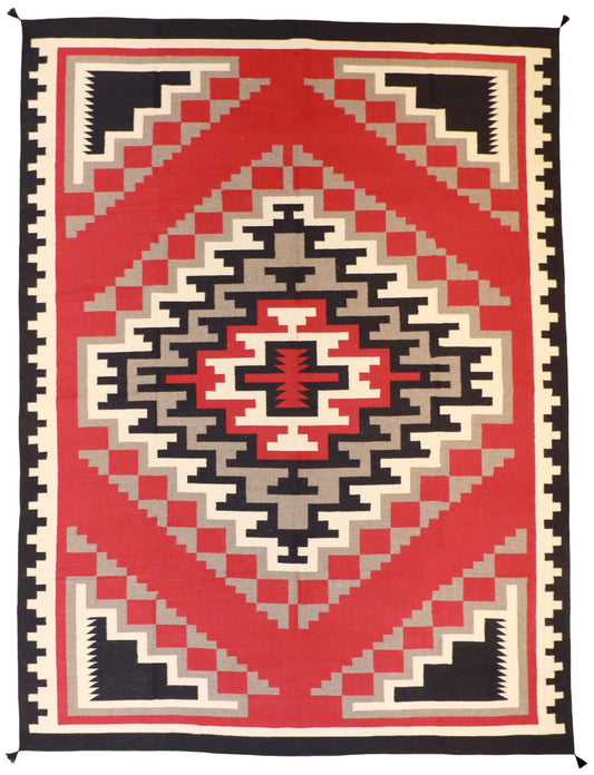 10.3 x 13.1 - Navajo Fine/Wool Geometric Rectangle - Finest Hand-Made Quality Wool — 58533