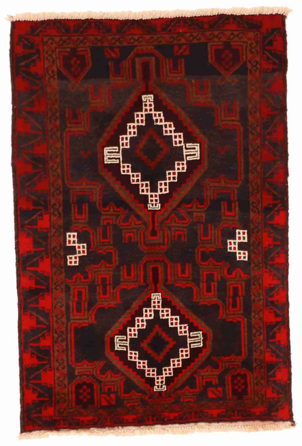 3 x 4.3 - Baluch Wool Geometric Rectangle - Finest Hand-Knotted Quality Wool — 58576