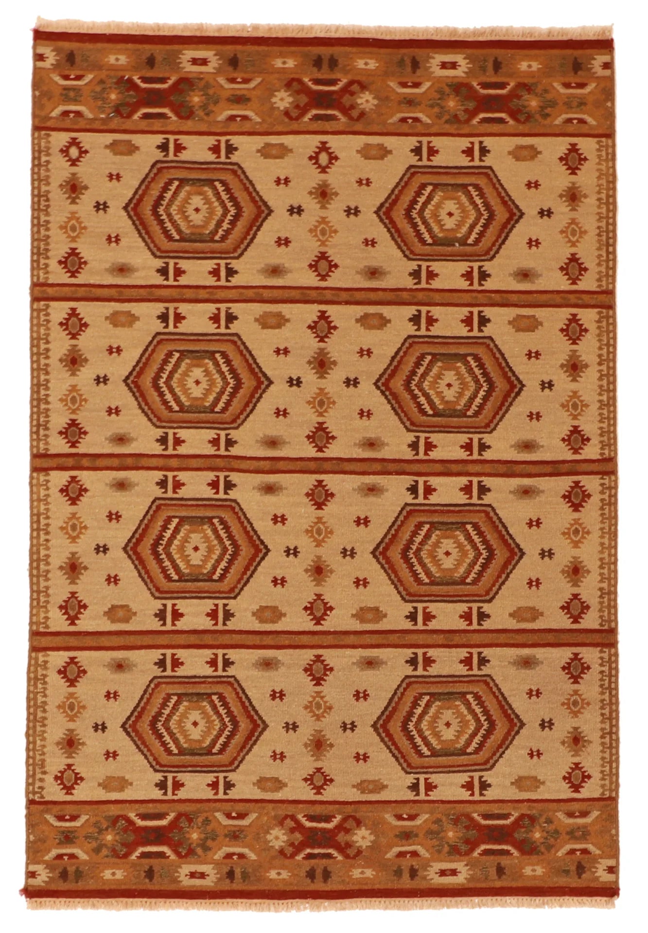 4 x 6 - Nanango Fine/Wool Geometric Rectangle - Finest Hand-Knotted Quality Wool — 58672