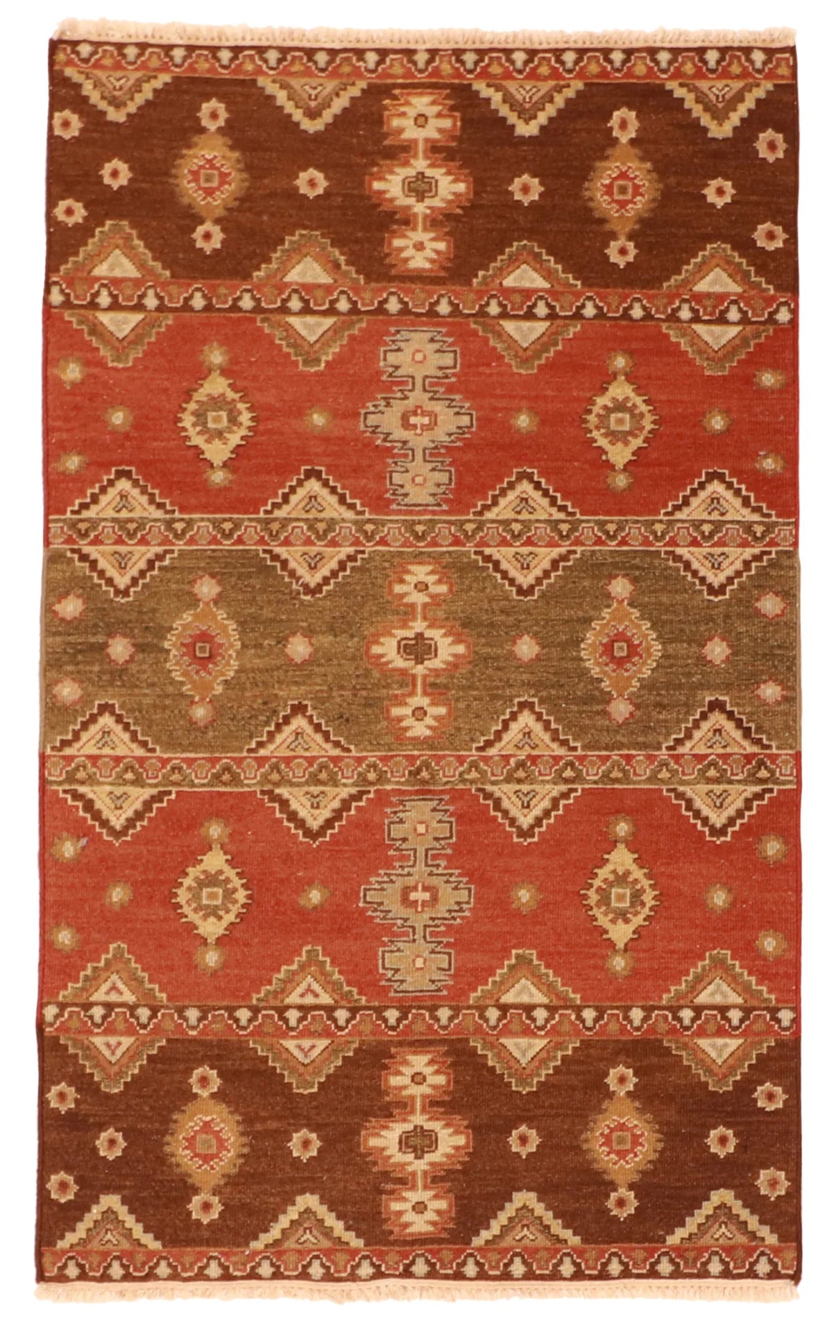 3 x 5 - Mahal Fine/Wool Geometric Rectangle - Finest Hand-Knotted Quality Wool — 58694